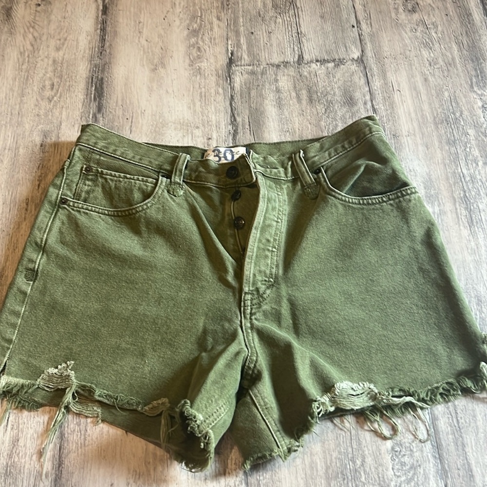 Free People green Jean shorts